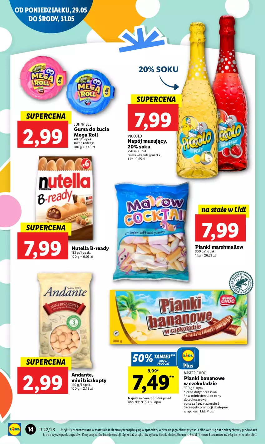 Gazetka promocyjna Lidl - GAZETKA - ważna 29.05 do 31.05.2023 - strona 28 - produkty: Biszkopty, Guma do żucia, Mars, Mus, Napój, Napój musujący, Nutella, Sok