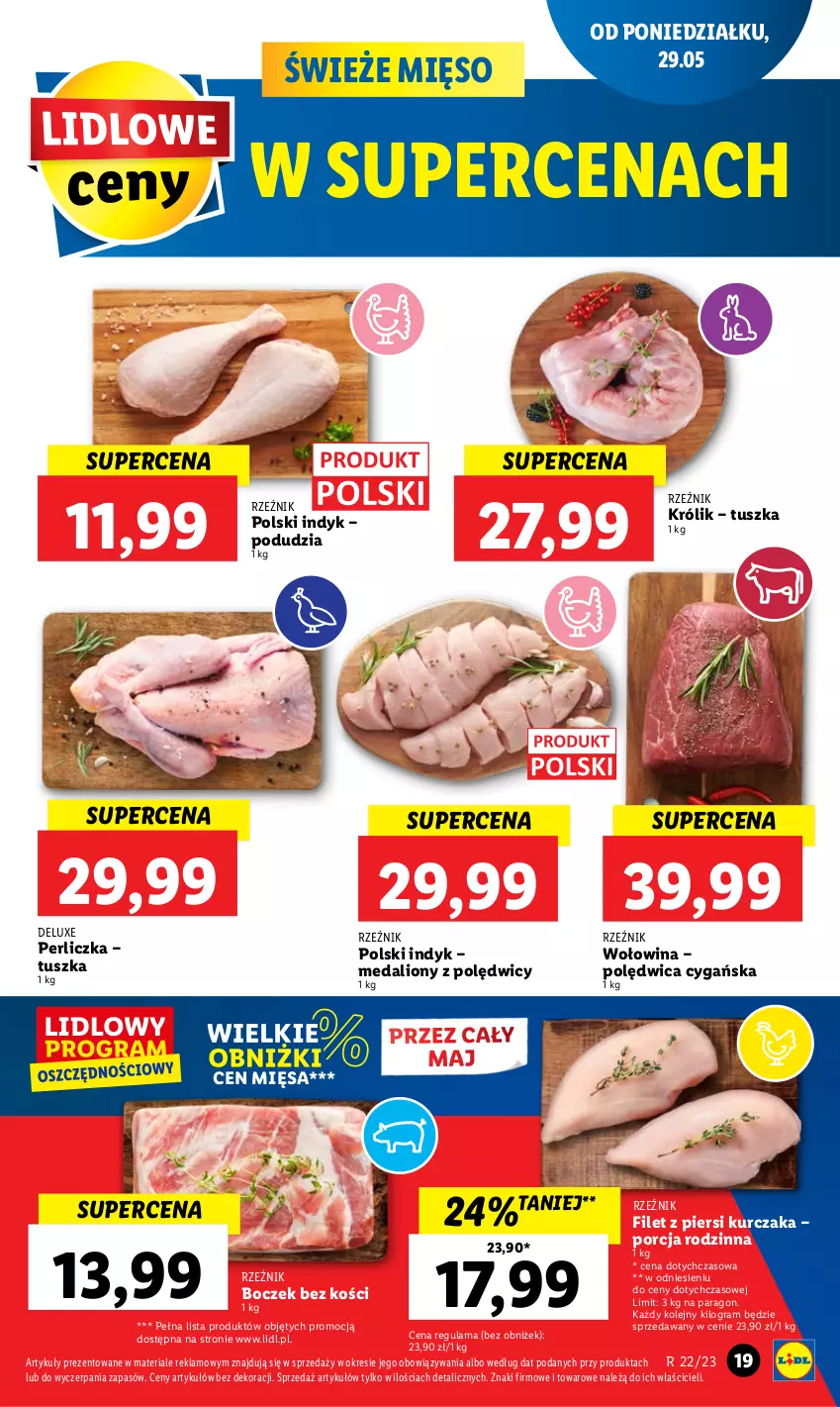 Gazetka promocyjna Lidl - GAZETKA - ważna 29.05 do 31.05.2023 - strona 33 - produkty: Boczek, Boczek bez kości, Filet z piersi kurczaka, Gra, Królik, Kurczak, Lion, Mięso, Olej, Perliczka, Polędwica, Por, Tusz, Wołowina