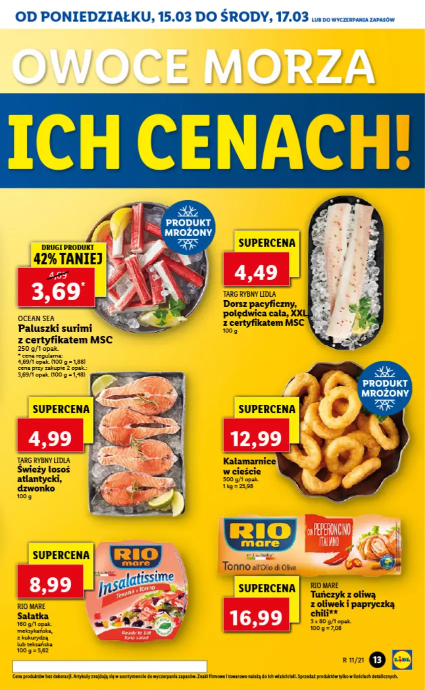 Gazetka promocyjna Lidl - GAZETKA - ważna 15.03 do 17.03.2021 - strona 13 - produkty: Dorsz, Polędwica, Rio Mare, Sałat, Sałatka, Tuńczyk