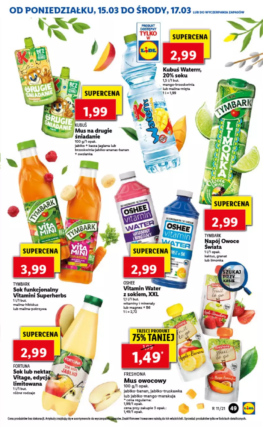 Gazetka promocyjna Lidl - GAZETKA - ważna 15.03 do 17.03.2021 - strona 49 - produkty: Ananas, Fa, Hibiskus, Kasza, Kasza jaglana, Kubuś, Kubuś Waterrr, LANA, Mus, Sok