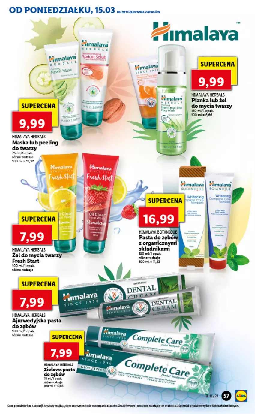 Gazetka promocyjna Lidl - GAZETKA - ważna 15.03 do 17.03.2021 - strona 57 - produkty: Fa, Himalaya, Maska, Pasta do zębów, Peeling