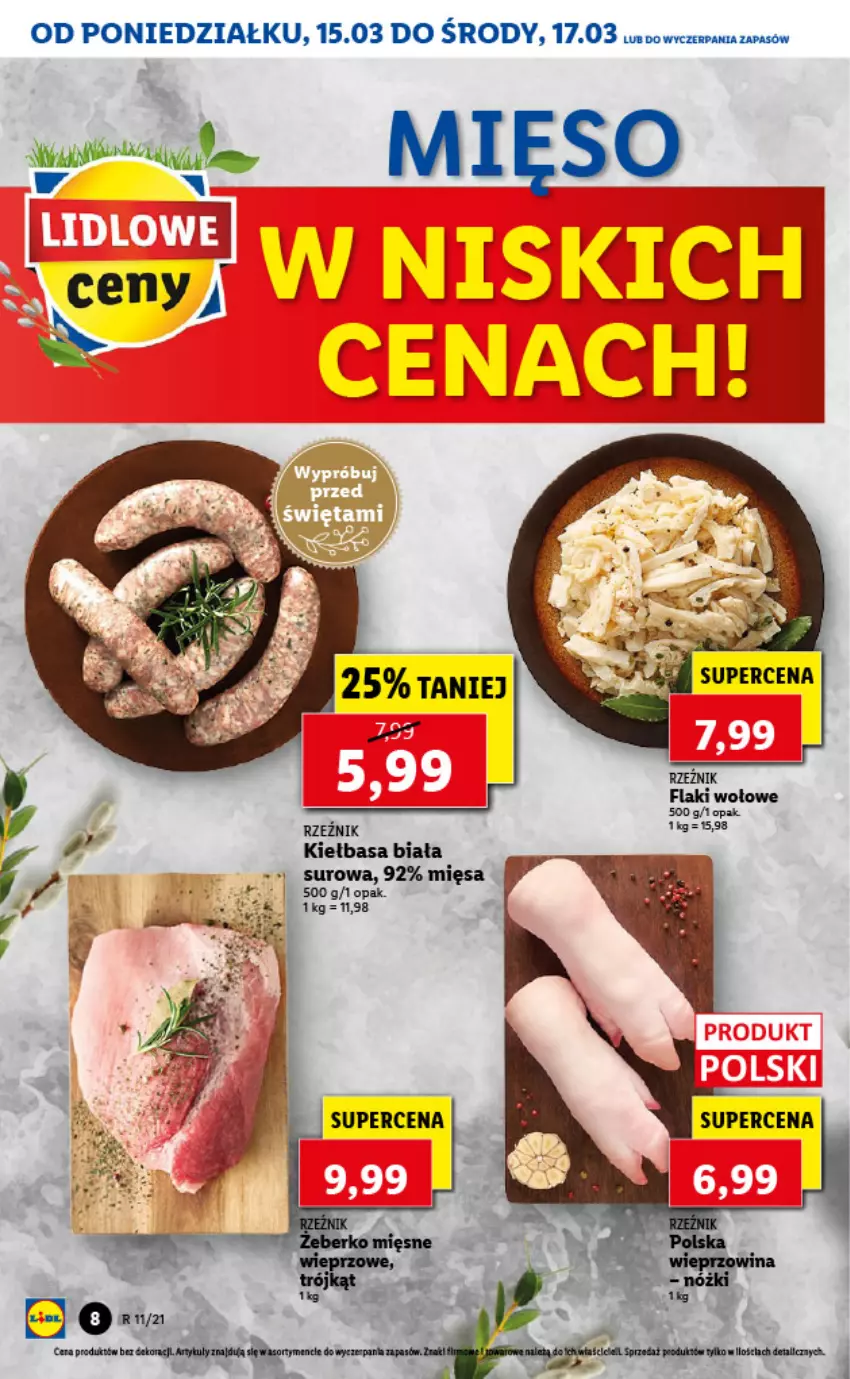 Gazetka promocyjna Lidl - GAZETKA - ważna 15.03 do 17.03.2021 - strona 8 - produkty: Kiełbasa, Kiełbasa biała, Mięso