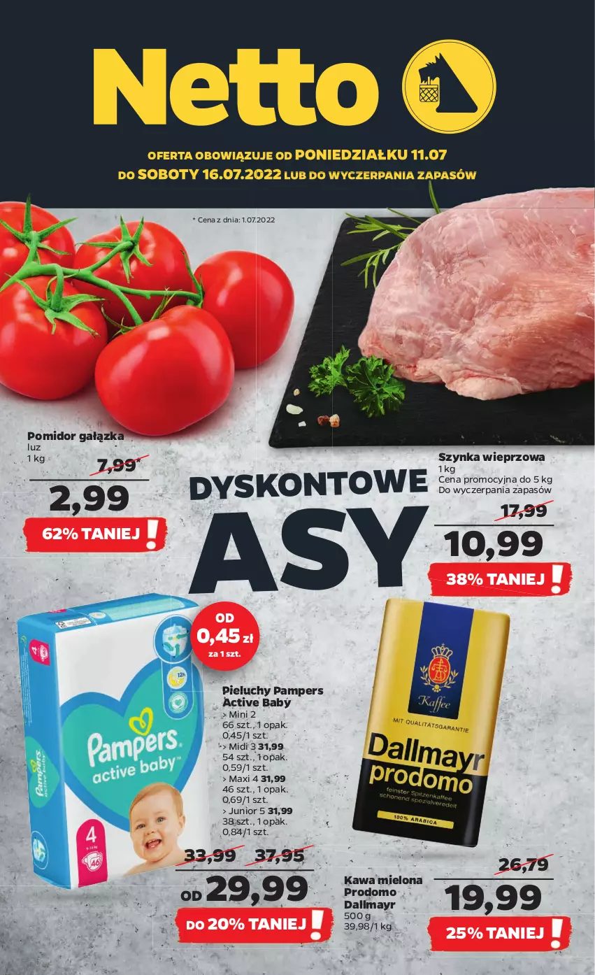 Gazetka promocyjna Netto - Artykuły spożywcze - ważna 11.07 do 16.07.2022 - strona 1 - produkty: Dallmayr, Kawa, Kawa mielona, Pampers, Pieluchy, Szynka, Szynka wieprzowa