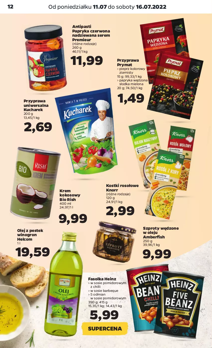 Gazetka promocyjna Netto - Artykuły spożywcze - ważna 11.07 do 16.07.2022 - strona 12 - produkty: Fa, Heinz, HELCOM, Knorr, Kokos, Kostki rosołowe, Kucharek, Olej, Papryka, Papryka czerwona, Papryka wędzona, Pieprz, Prymat, Przyprawa uniwersalna, Ser, Sos, Stek, Szprot, Wino