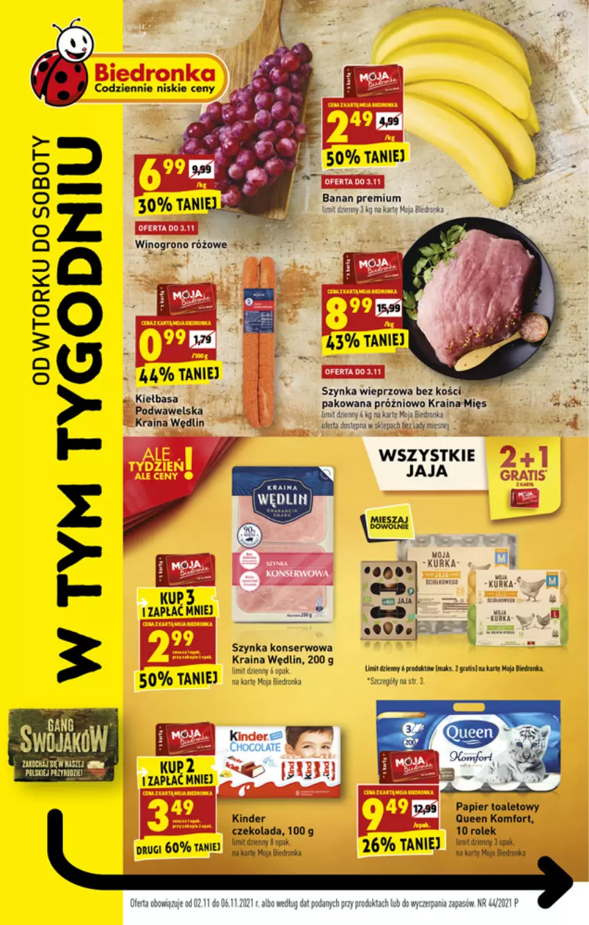 Gazetka promocyjna Biedronka - W tym tygodniu - ważna 02.11 do 06.11.2021 - strona 1 - produkty: Czekolada, Dron, Gra, Jaja, Kinder, Kozaki, Papier, Papier toaletowy, Ser, Szynka, Szynka konserwowa, Szynka wieprzowa, Wawel