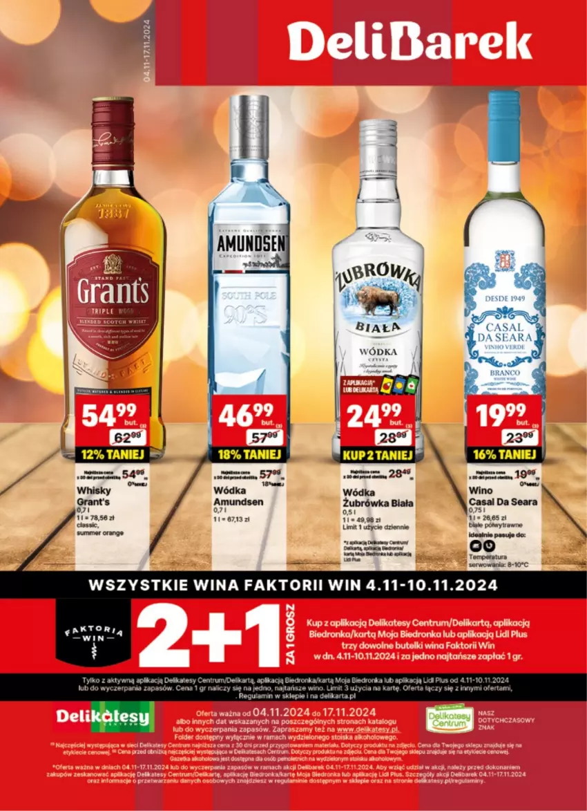 Gazetka promocyjna Delikatesy Centrum - DeliBarek DC45-DC46 - ważna 04.11 do 17.11.2024 - strona 1 - produkty: Amundsen, Dron, Fa, Gra, Grant's, Rum, Ser, Sos, Whisky, Wino, Wódka