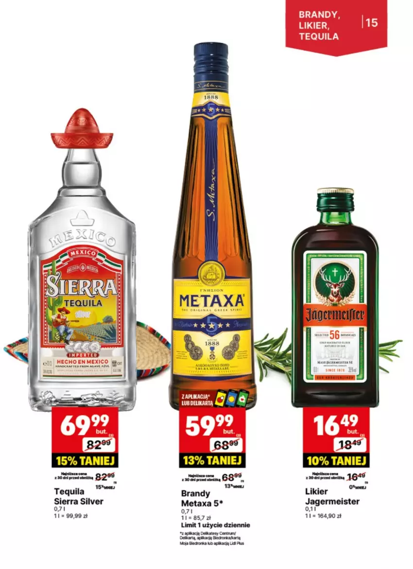 Gazetka promocyjna Delikatesy Centrum - DeliBarek DC45-DC46 - ważna 04.11 do 17.11.2024 - strona 15 - produkty: Brandy, Dron, Jagermeister, Likier, Lion, Metaxa, Orka, Rum, Tequila