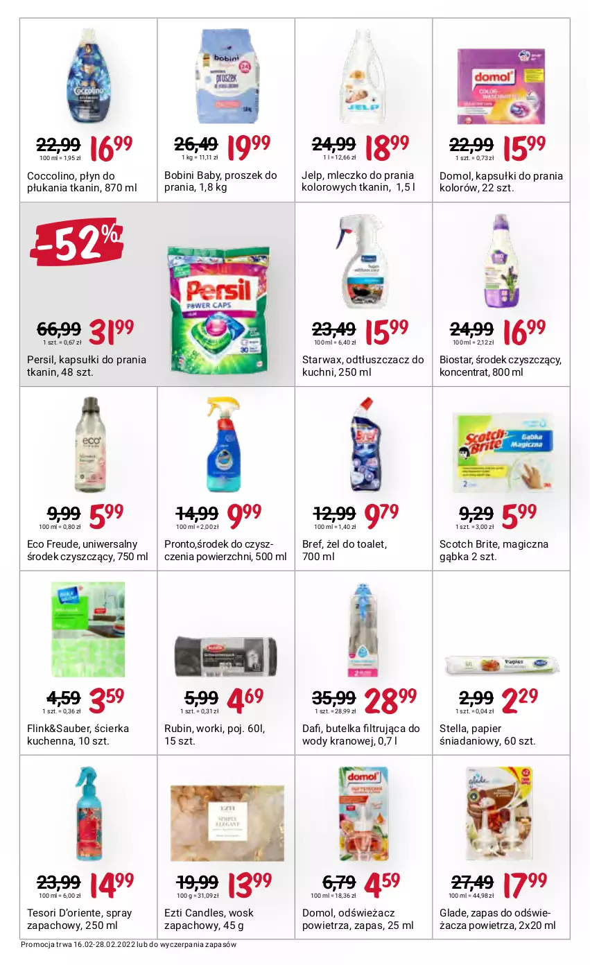 Gazetka promocyjna Rossmann - ważna 16.02 do 28.02.2022 - strona 3 - produkty: Bref, Brit, Coccolino, Danio, Domol, Kapsułki do prania, Mleczko, Mleczko do prania, Odświeżacz powietrza, Odtłuszczacz, Papier, Persil, Płyn do płukania, Pronto, Proszek do prania, Rubin