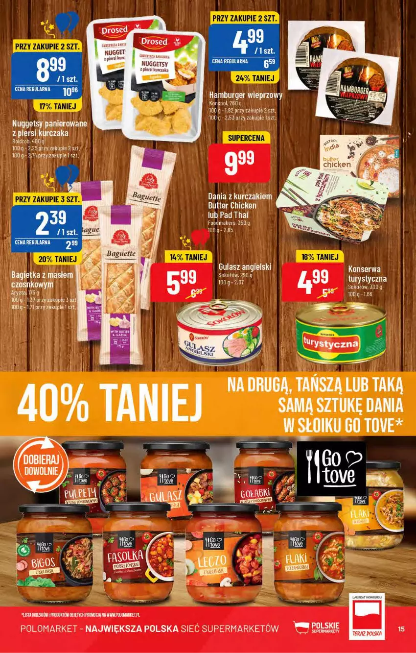 Gazetka promocyjna PoloMarket - Gazetka pomocyjna - ważna 13.07 do 19.07.2022 - strona 15 - produkty: Bagietka, Burger, Hamburger, Kurczak, Ser, Sok, Taca, Wella