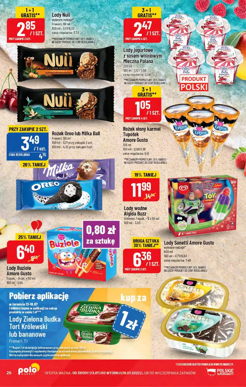 Gazetka promocyjna PoloMarket - Gazetka pomocyjna - ważna 13.07 do 19.07.2022 - strona 26 - produkty: Algida, Fa, Gra, Królewski, LANA, LG, Lody, Miecz, Milka, Oreo, Sos, Top, Zielona Budka