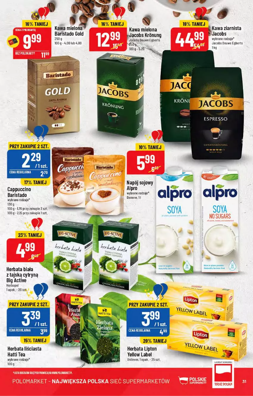 Gazetka promocyjna PoloMarket - Gazetka pomocyjna - ważna 13.07 do 19.07.2022 - strona 31 - produkty: Alpro, Herbapol, Herbata, Jacobs, Kawa, Kawa mielona, Kawa ziarnista, Laur, LG, Lipton