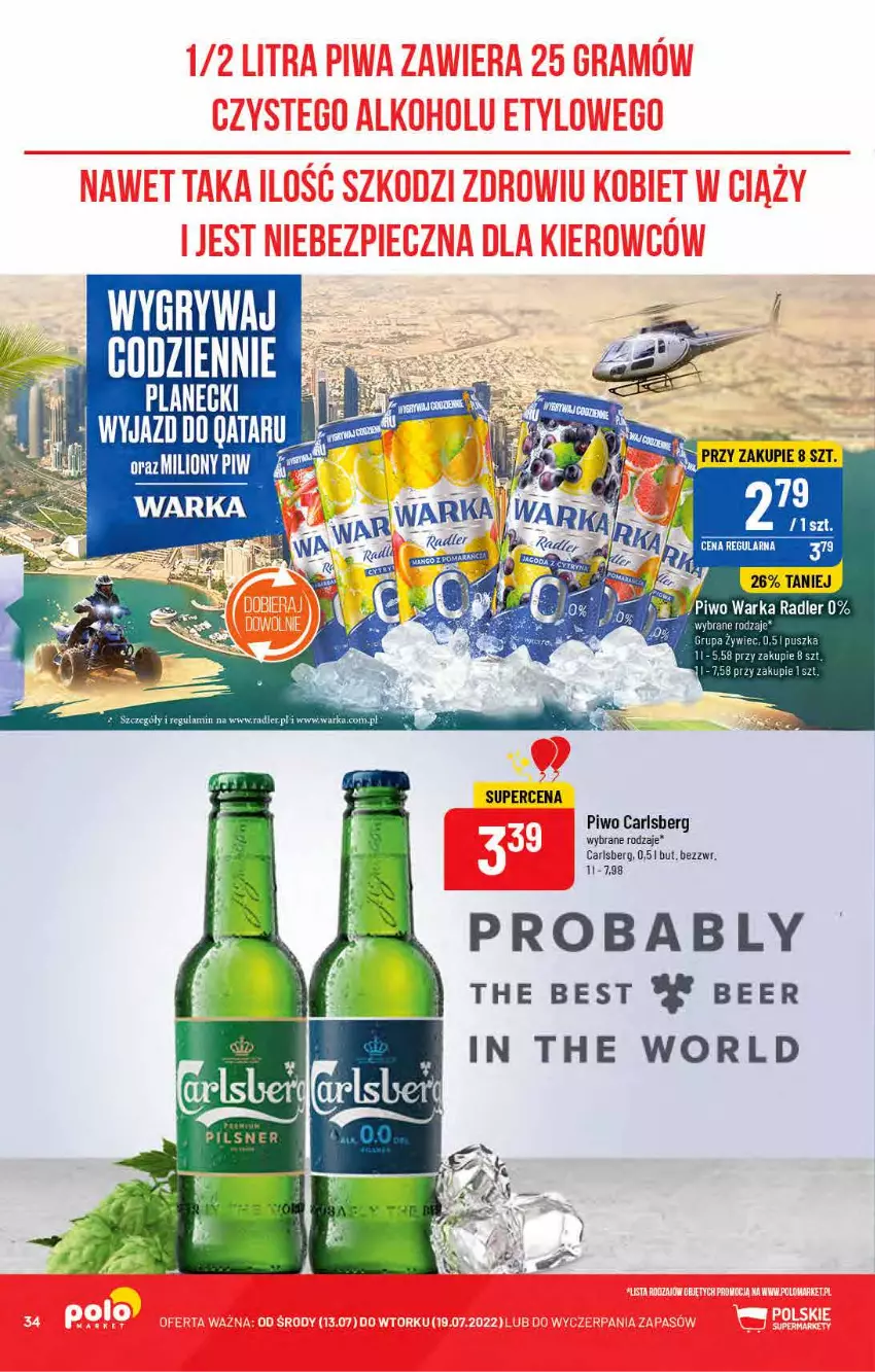 Gazetka promocyjna PoloMarket - Gazetka pomocyjna - ważna 13.07 do 19.07.2022 - strona 34 - produkty: Carlsberg, Piwo, Radler, Warka