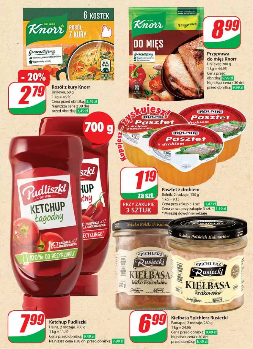 Gazetka promocyjna Dino - Gazetka 12 / 2024 - ważna 20.03 do 26.03.2024 - strona 27 - produkty: Heinz, Ketchup, Kiełbasa, Knorr, Pasztet, Pudliszki, Rolnik, Rosół, Spichlerz Rusiecki