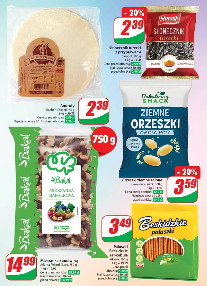 Gazetka promocyjna Dino - Gazetka 12 / 2024 - ważna 20.03 do 26.03.2024 - strona 52 - produkty: Aksam, Beskidzki, Cebula, Orzeszki, Orzeszki ziemne, Ser, Słonecznik turecki, Słonpol, Sok