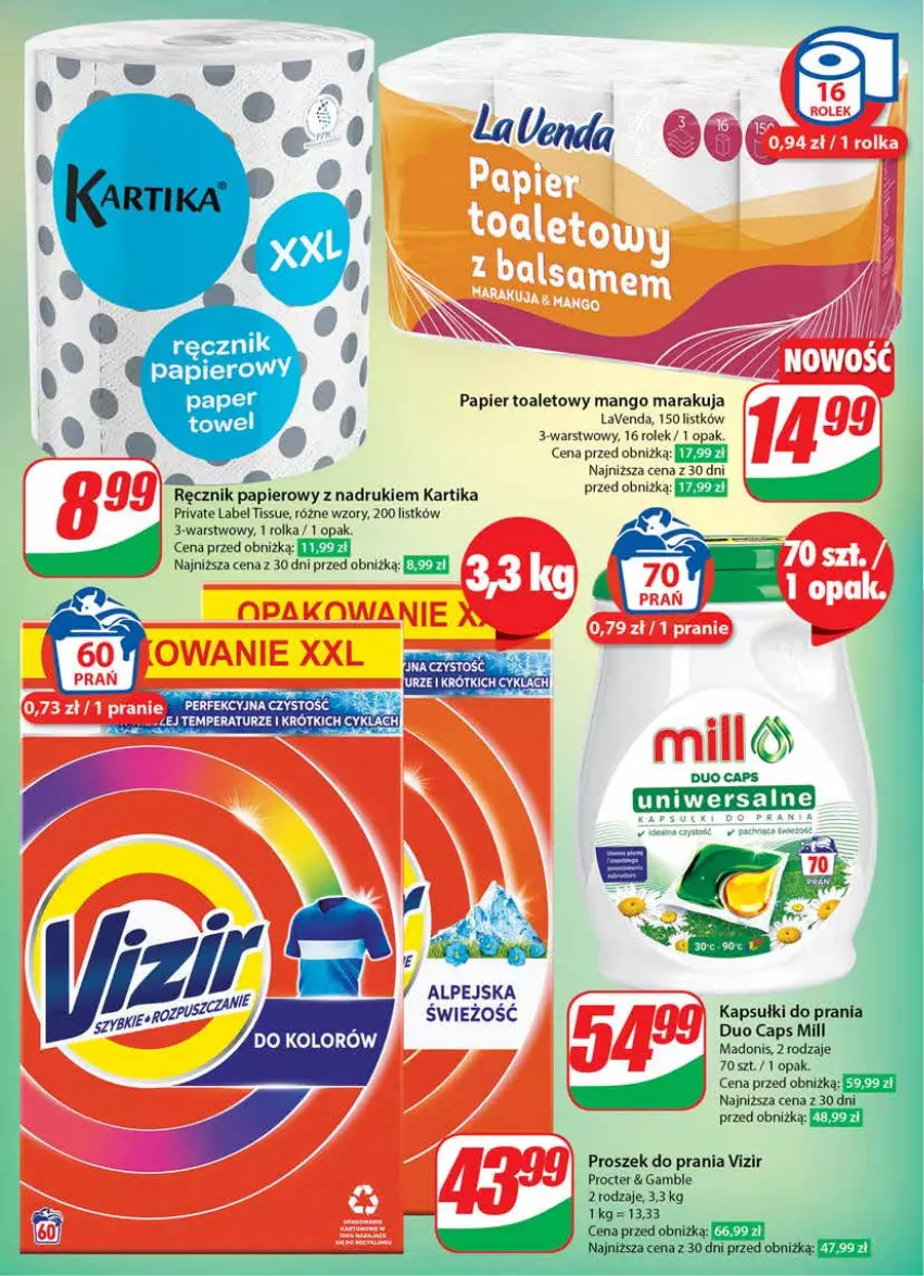 Gazetka promocyjna Dino - Gazetka 12 / 2024 - ważna 20.03 do 26.03.2024 - strona 68 - produkty: Kapsułki do prania, Mango, Papier, Papier toaletowy, Proszek do prania, Ręcznik, Vizir