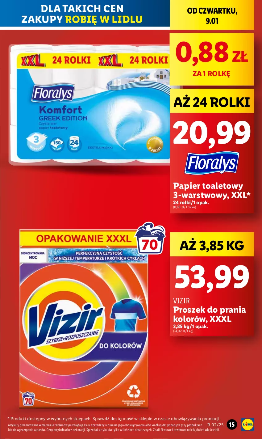 Gazetka promocyjna Lidl - GAZETKA - ważna 09.01 do 11.01.2025 - strona 15 - produkty: Papier, Papier toaletowy, Proszek do prania, Rolki, Vizir