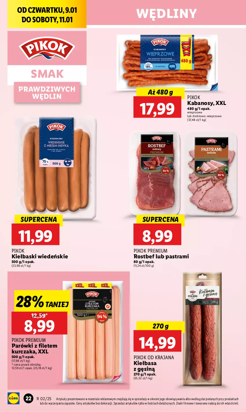 Gazetka promocyjna Lidl - GAZETKA - ważna 09.01 do 11.01.2025 - strona 26 - produkty: Kabanos, Kiełbasa, Kurczak, Parówki, PIKOK, Rostbef