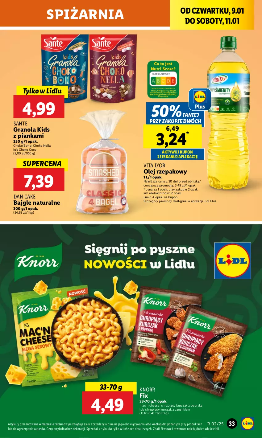 Gazetka promocyjna Lidl - GAZETKA - ważna 09.01 do 11.01.2025 - strona 39 - produkty: Bajgle, Dan Cake, Gra, Granola, Knorr, Kurczak, Olej, Olej rzepakowy, Sante