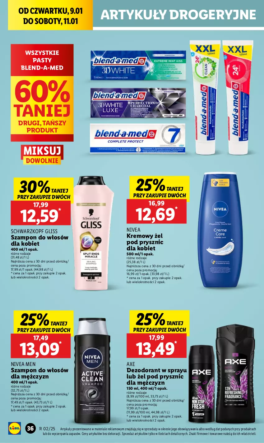 Gazetka promocyjna Lidl - GAZETKA - ważna 09.01 do 11.01.2025 - strona 42 - produkty: Blend-a-Med, Dezodorant, Nivea, Nivea Men, Schwarzkopf, Szampon