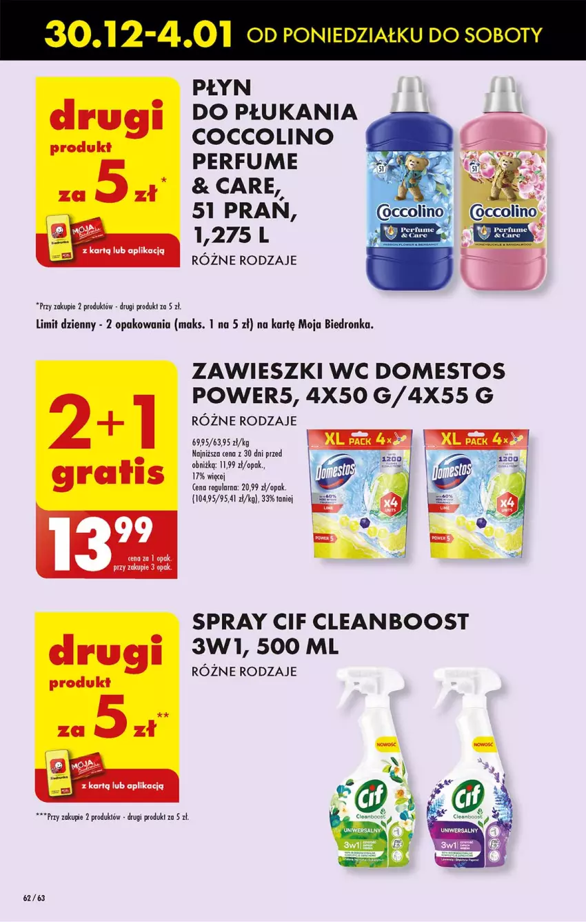 Gazetka promocyjna Biedronka - Od poniedzialku - ważna 30.12.2024 do 04.01.2025 - strona 62 - produkty: Cif, Coccolino, Domestos, Dron, Perfum, Zawieszki