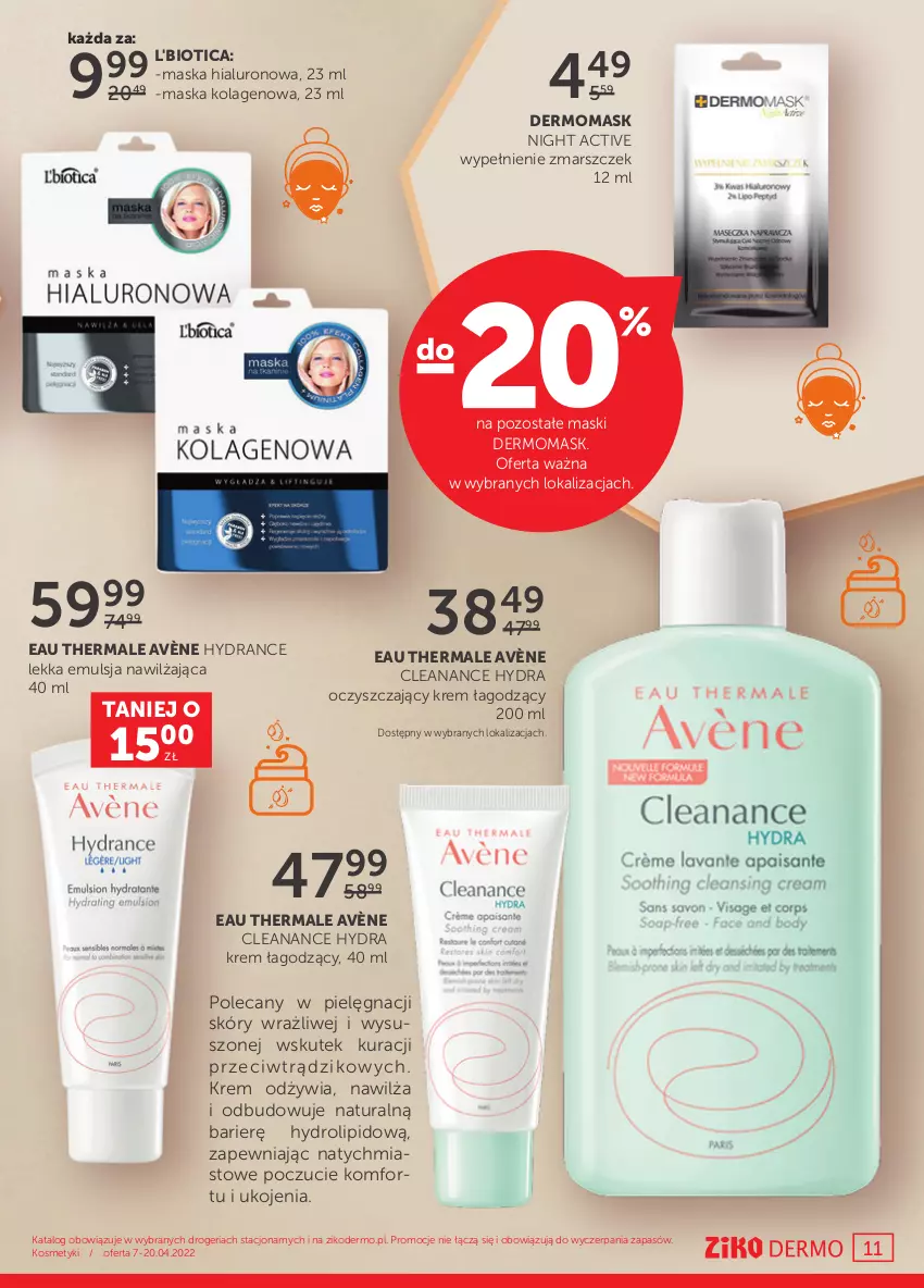 Gazetka promocyjna Ziko - 7-20.04.2022 - ważna 07.04 do 20.04.2022 - strona 11 - produkty: Avène, Emulsja, Kolagen, L'Biotica, Mars, Maska