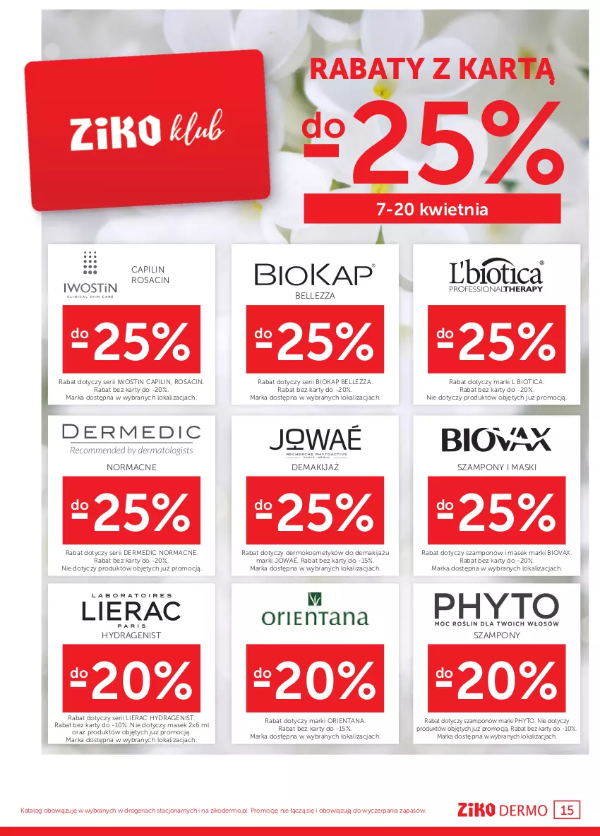 Gazetka promocyjna Ziko - 7-20.04.2022 - ważna 07.04 do 20.04.2022 - strona 15 - produkty: Bell, Biokap, Biovax, Dermedic, Iwostin, Lierac, Makijaż, Okap, Phyto, Ser, Szampon