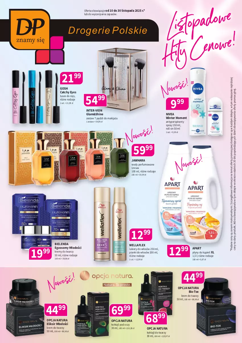 Gazetka promocyjna Drogerie Polskie - Gazetka - ważna 10.11 do 30.11.2025 - strona 1 - produkty: Antyperspirant, Bielenda, Gosh, Krem do twarzy, Lakier, Makijaż, Nivea, Perfum, Top, Tusz, Wella, Wellaflex