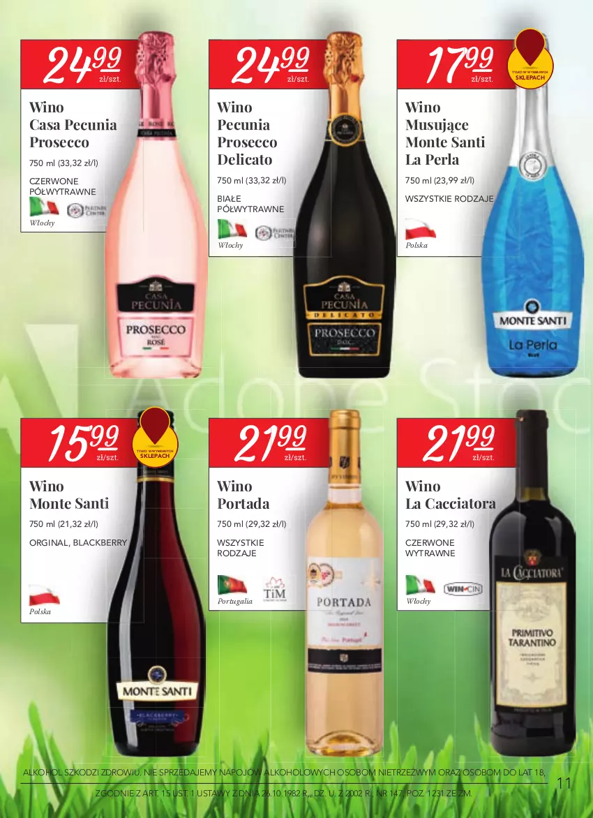 Gazetka promocyjna Stokrotka - Katalog Wiosenne inspiracje - ważna 22.04 do 26.05.2021 - strona 11 - produkty: Gin, Lack, Monte, Monte Santi, Mus, Por, Portada, Prosecco, Wino, Wino musujące