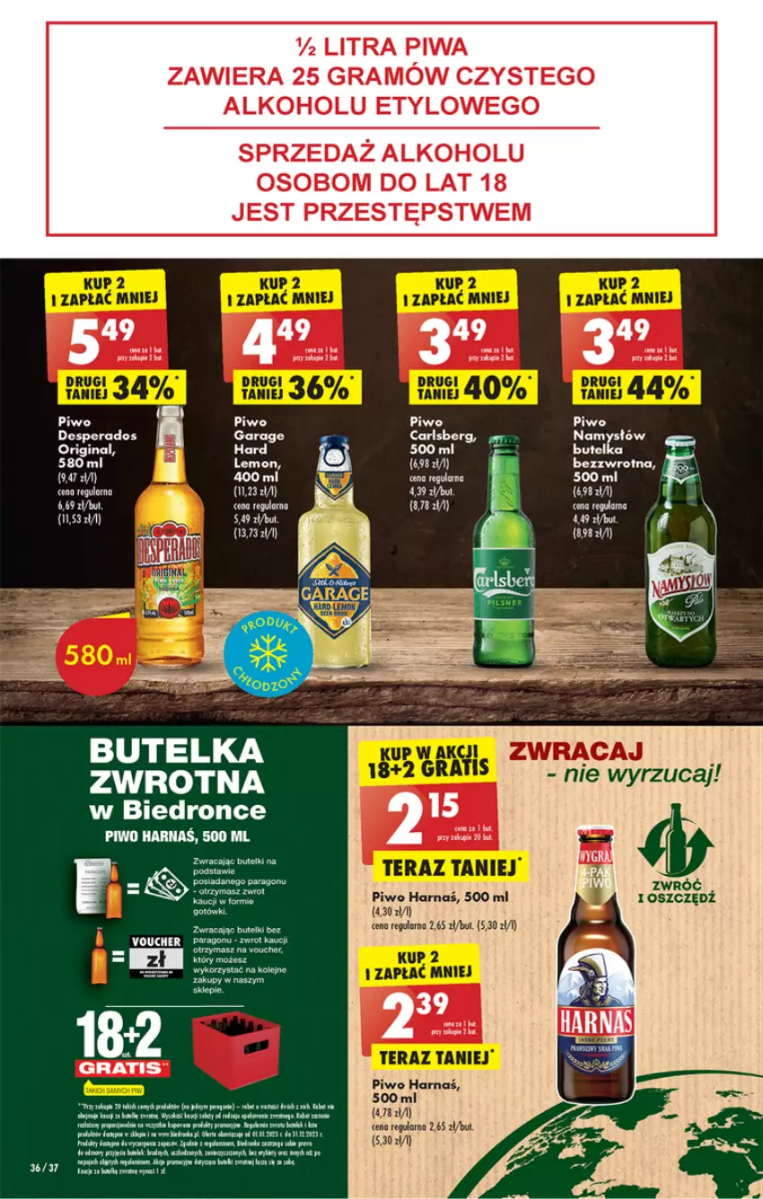 Gazetka promocyjna Biedronka - ważna 10.04 do 15.04.2023 - strona 36 - produkty: Carlsberg, Desperados, Dron, Fa, Gin, Gra, Harnaś, Namysłów, Piwa, Piwo