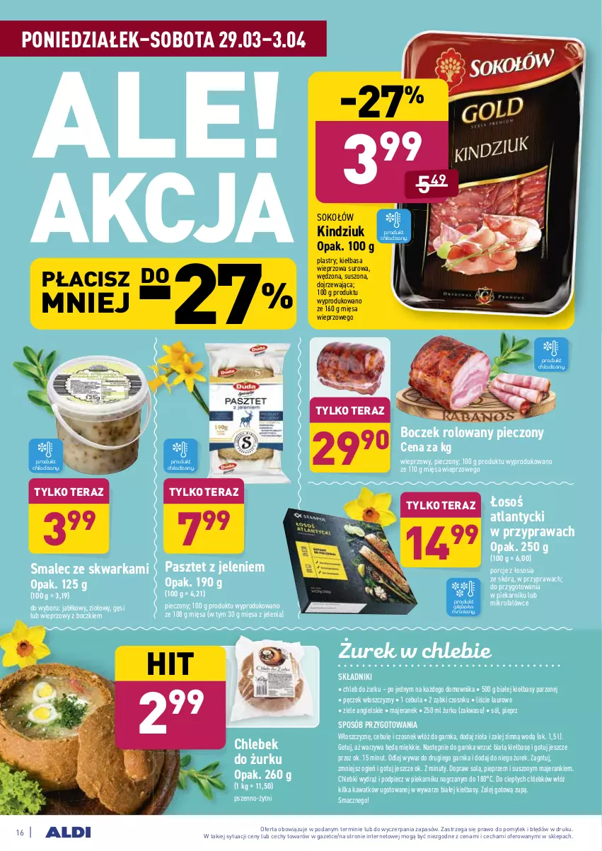 Gazetka promocyjna Aldi - ALE! CENA od Poniedziałku - ważna 29.03 do 03.04.2021 - strona 16 - produkty: Boczek, Cebula, Chleb, Czosnek, Fa, Kawa, Kiełbasa, Kindziuk, Laur, Nuty, Pasztet, Piec, Piekarnik, Pieprz, Por, Smalec, Sok, Sokołów, Sól, Sos, Tera, Warka, Warzywa, Ziele angielskie