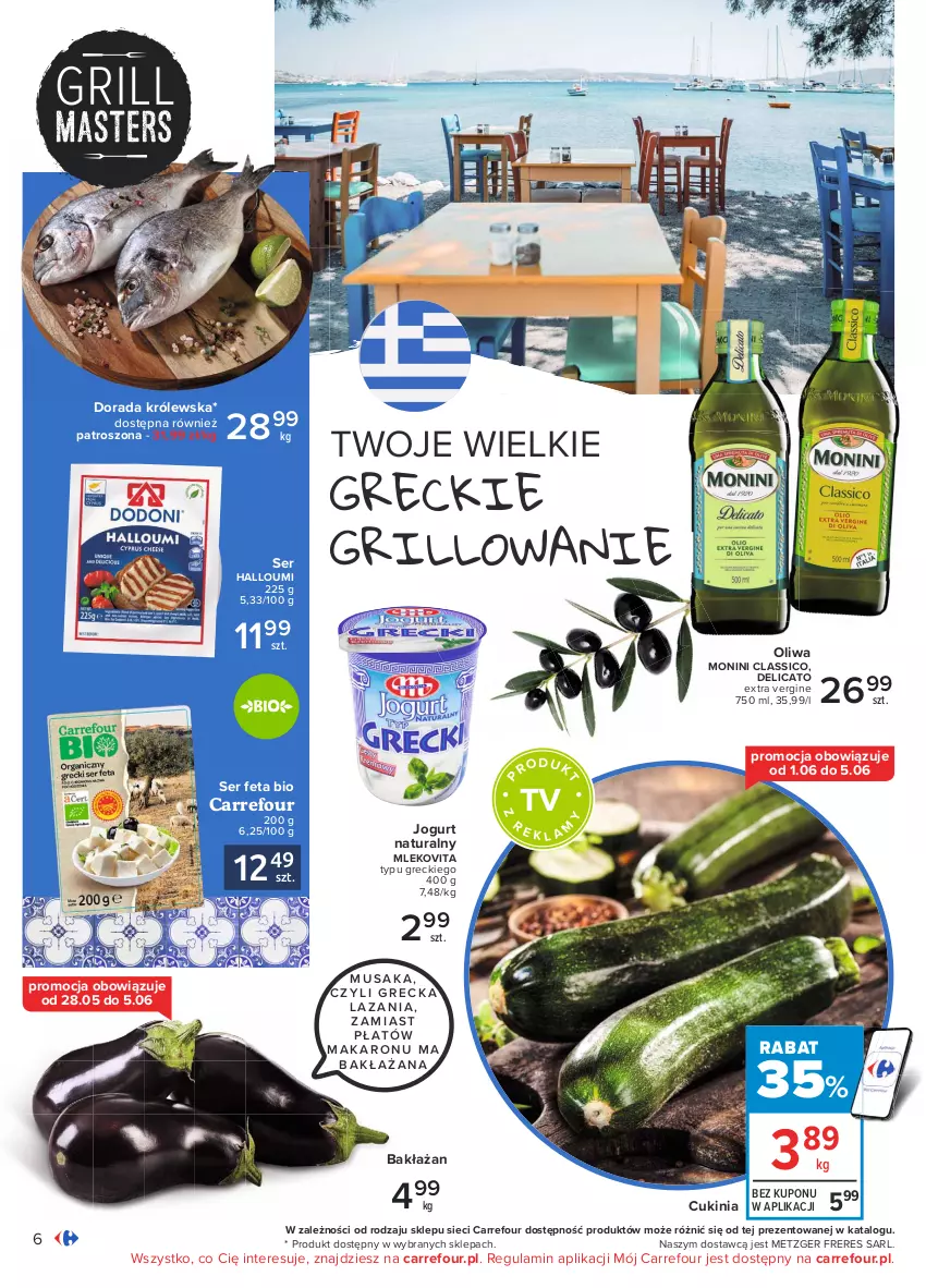 Gazetka promocyjna Carrefour - Gazetka Pyszny świat grilla - ważna 27.05 do 12.06.2021 - strona 6 - produkty: Feta, Gin, Grill, Jogurt, Jogurt naturalny, Makaron, Mleko, Mlekovita, Monini, Mus, Ser