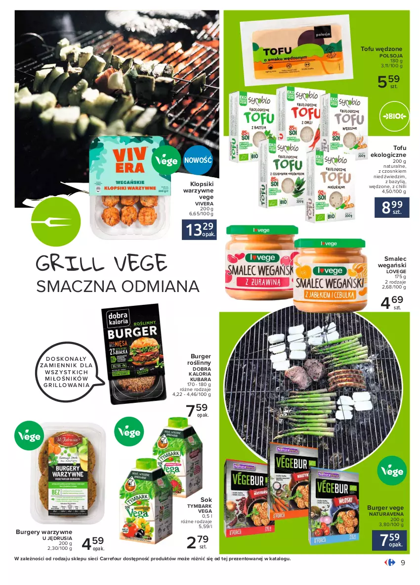 Gazetka promocyjna Carrefour - Gazetka Pyszny świat grilla - ważna 27.05 do 12.06.2021 - strona 9 - produkty: Bazyl, Burger, Grill, Klopsiki, Smalec, Sok, Tofu, Tymbark