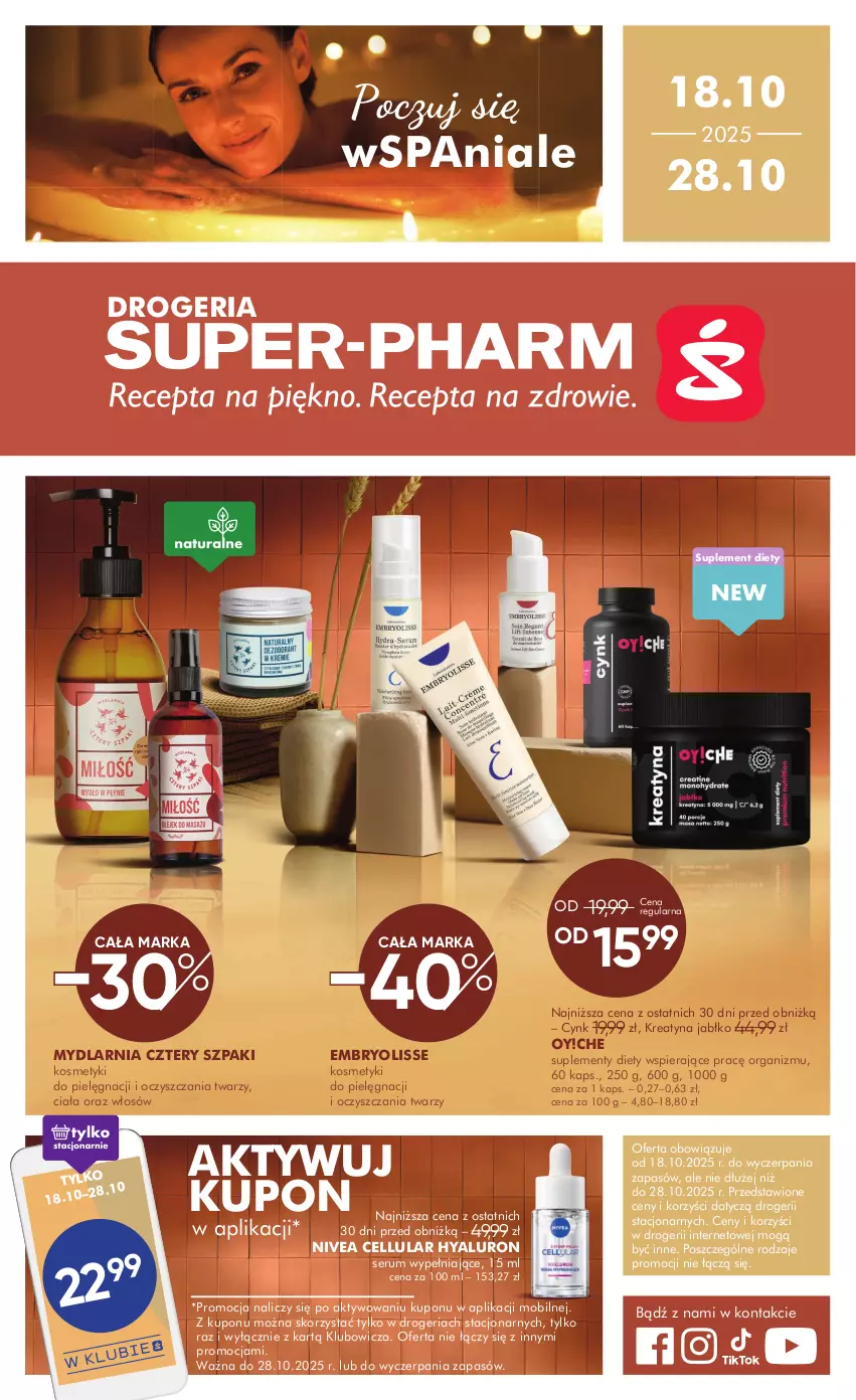Gazetka promocyjna Super Pharm - Gazetka - ważna 16.10 do 28.10.2025 - strona 1 - produkty: Cynk, Embryolisse, Kosmetyki do pielęgnacji, Mobil, Nivea, Rum, Ser, Serum, Suplement diety