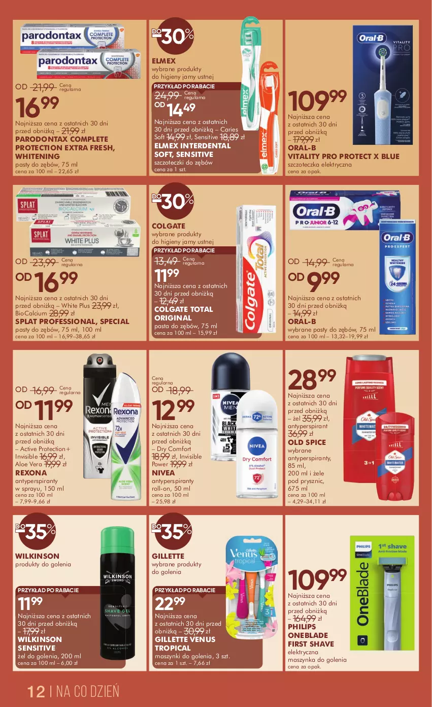 Gazetka promocyjna Super Pharm - Gazetka - ważna 16.10 do 28.10.2025 - strona 12 - produkty: Aloe vera, Antyperspirant, Calcium, Colgate, Colgate Total, Elmex, Gillette, Gillette Venus, Gin, LG, Maszynka, Maszynka do golenia, Nivea, Old Spice, Parodontax, Pasta do zębów, Philips, Philips OneBlade, Rexona, Szczoteczka, Szynka, Tropical, Venus