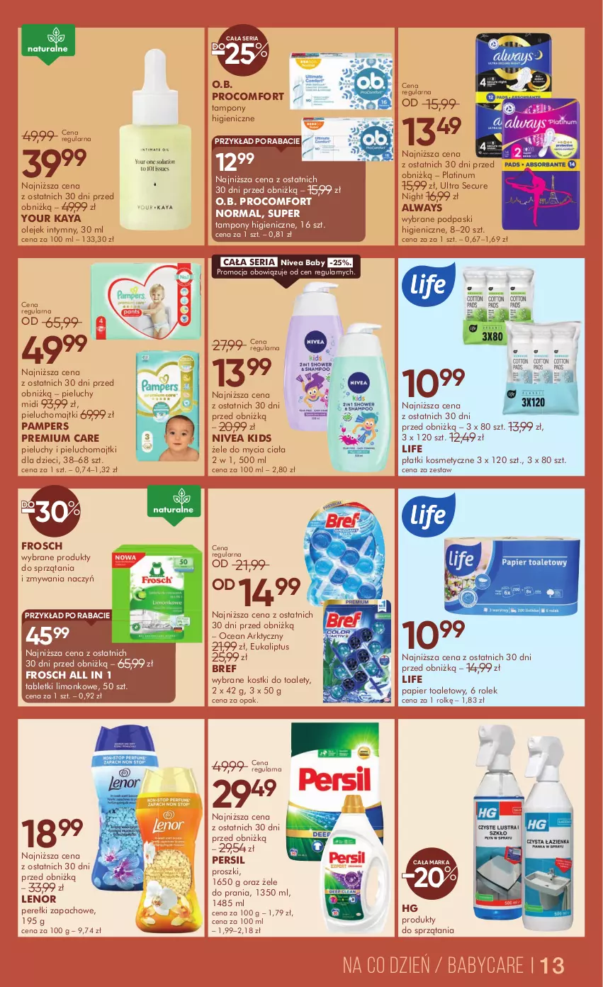 Gazetka promocyjna Super Pharm - Gazetka - ważna 16.10 do 28.10.2025 - strona 13 - produkty: Always, Bref, Dzieci, Frosch, Lenor, Majtki, Nivea, Nivea Baby, O.B., Olej, Pampers, Papier, Papier toaletowy, Perełki zapachowe, Persil, Pieluchomajtki, Pieluchy, Płatki kosmetyczne, Podpaski, Ser, Tablet, Tampony