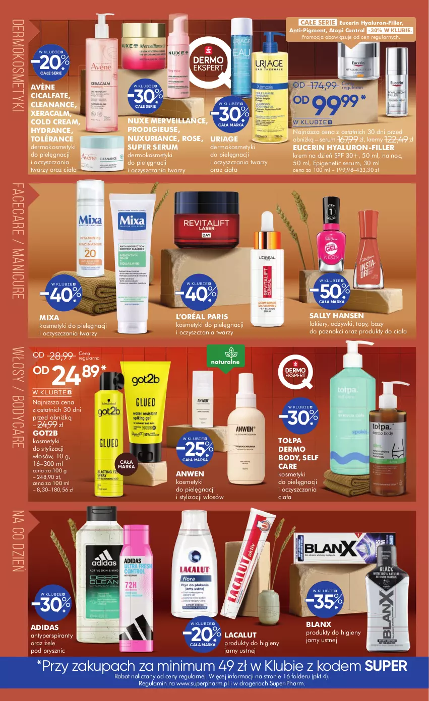 Gazetka promocyjna Super Pharm - Gazetka - ważna 16.10 do 28.10.2025 - strona 6 - produkty: Adidas, Antyperspirant, Avène, Body, Cold Cream, Control, Fa, Got2b, Kosmetyki do pielęgnacji, Krem na dzień, L’Oréal, Lacalut, Lakier, Mixa, Nuxe, Rum, Sally Hansen, Ser, Serum, Tołpa, Top, XeraCalm