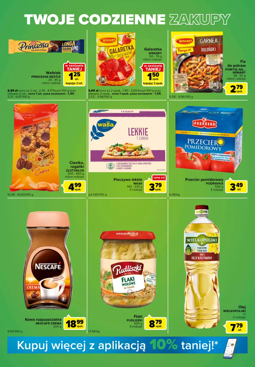 Gazetka promocyjna Carrefour - Gazetka Express - ważna 01.03 do 07.03.2022 - strona 3 - produkty: Ciastka, Flaki, Gala, Galaretka, Kawa, Kawa rozpuszczalna, Kosz, Olej, Piec, Pieczywo, Podravka, Princessa, Pudliszki, Rogal, Wafelek, Wasa, Winiary