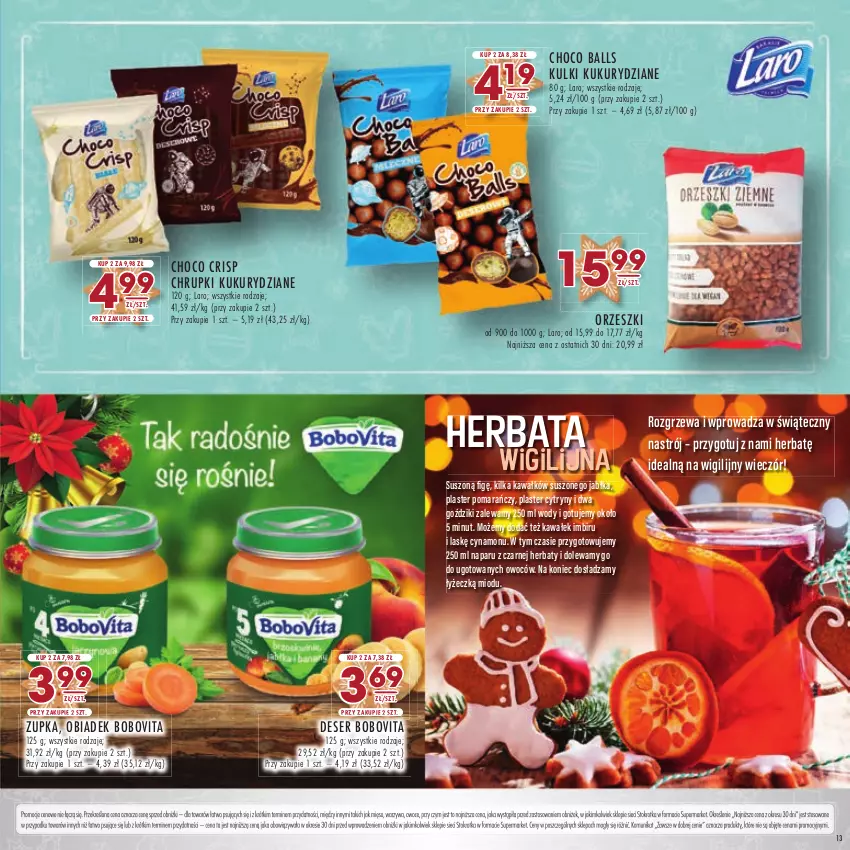 Gazetka promocyjna Stokrotka - Katalog Boże Narodzenie - ważna 14.12 do 27.12.2023 - strona 13 - produkty: BoboVita, Chrupki, Cytryny, Deser, Herbata, Imbir, Jabłka, Kawa, Mięso, Orzeszki, Owoce, Ser, Wałek, Warzywa