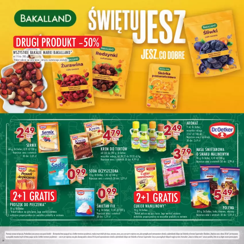 Gazetka promocyjna Stokrotka - Katalog Boże Narodzenie - ważna 14.12 do 27.12.2023 - strona 14 - produkty: Bakalland, Cukier, Cukier wanilinowy, Deser, Gra, Krem do tortów, Mięso, Owoce, Piec, Por, Proszek do pieczenia, Ser, Soda oczyszczona, Warzywa