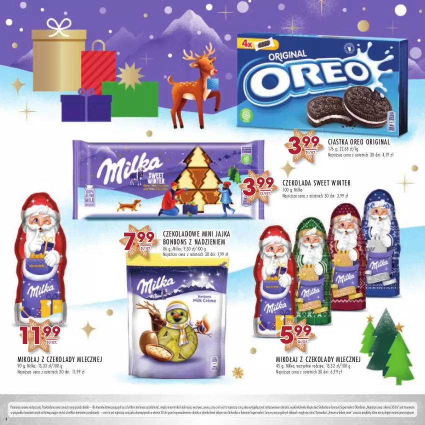 Gazetka promocyjna Stokrotka - Katalog Boże Narodzenie - ważna 14.12 do 27.12.2023 - strona 4 - produkty: Ciastka, Czekolada, Gin, Mięso, Milka, Oreo, Owoce, Warzywa