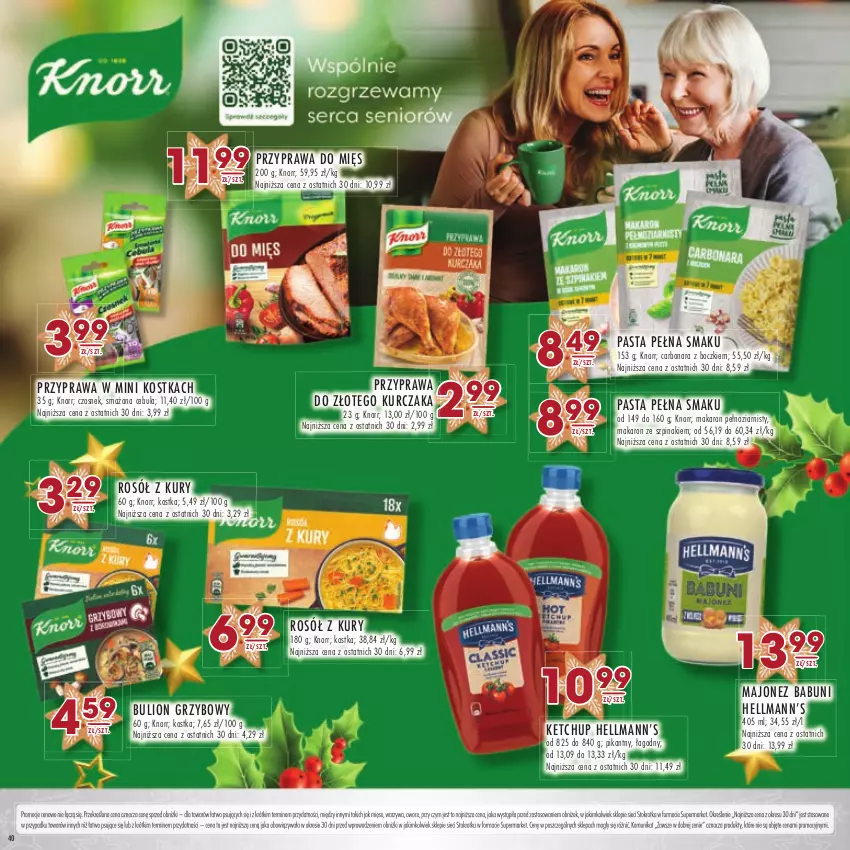 Gazetka promocyjna Stokrotka - Katalog Boże Narodzenie - ważna 14.12 do 27.12.2023 - strona 40 - produkty: Babuni, Bulion, Cebula, Czosnek, Hellmann’s, Ketchup, Knorr, Kurczak, Lion, Majonez, Makaron, Mięso, Owoce, Rosół, Szpinak, Warzywa