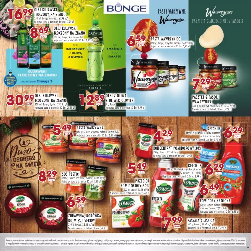 Gazetka promocyjna Stokrotka - Katalog Boże Narodzenie - ważna 14.12 do 27.12.2023 - strona 43 - produkty: Borówka, Fa, Ketchup, Koncentrat pomidorowy, Kujawski, Mięso, Olej, Ostropes, Owoce, Pasta warzywna, Pasztet, Pesto, Pomidory, Pomidory krojone, Ser, Sos, Warzywa