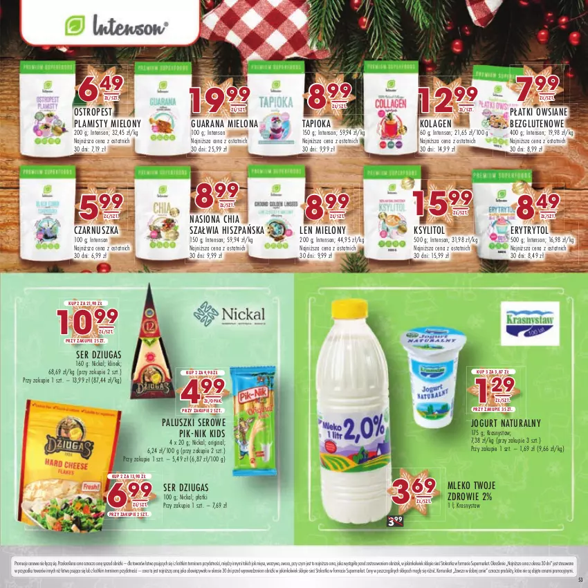 Gazetka promocyjna Stokrotka - Katalog Boże Narodzenie - ważna 14.12 do 27.12.2023 - strona 53 - produkty: Chia, Gin, Jogurt, Jogurt naturalny, Kolagen, Ksylitol, Mięso, Mleko, Ostropes, Owoce, Płatki owsiane, Ser, Warzywa, Zdrowie