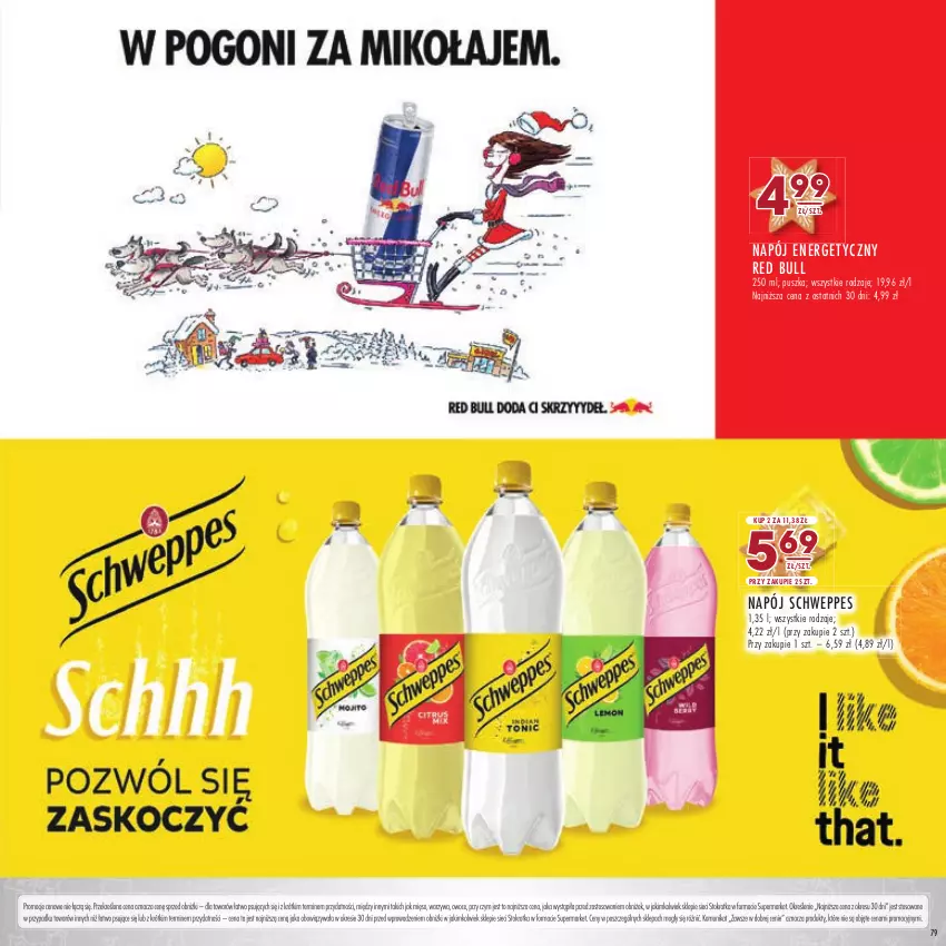 Gazetka promocyjna Stokrotka - Katalog Boże Narodzenie - ważna 14.12 do 27.12.2023 - strona 79 - produkty: Mięso, Napój, Napój energetyczny, Owoce, Red Bull, Schweppes, Warzywa