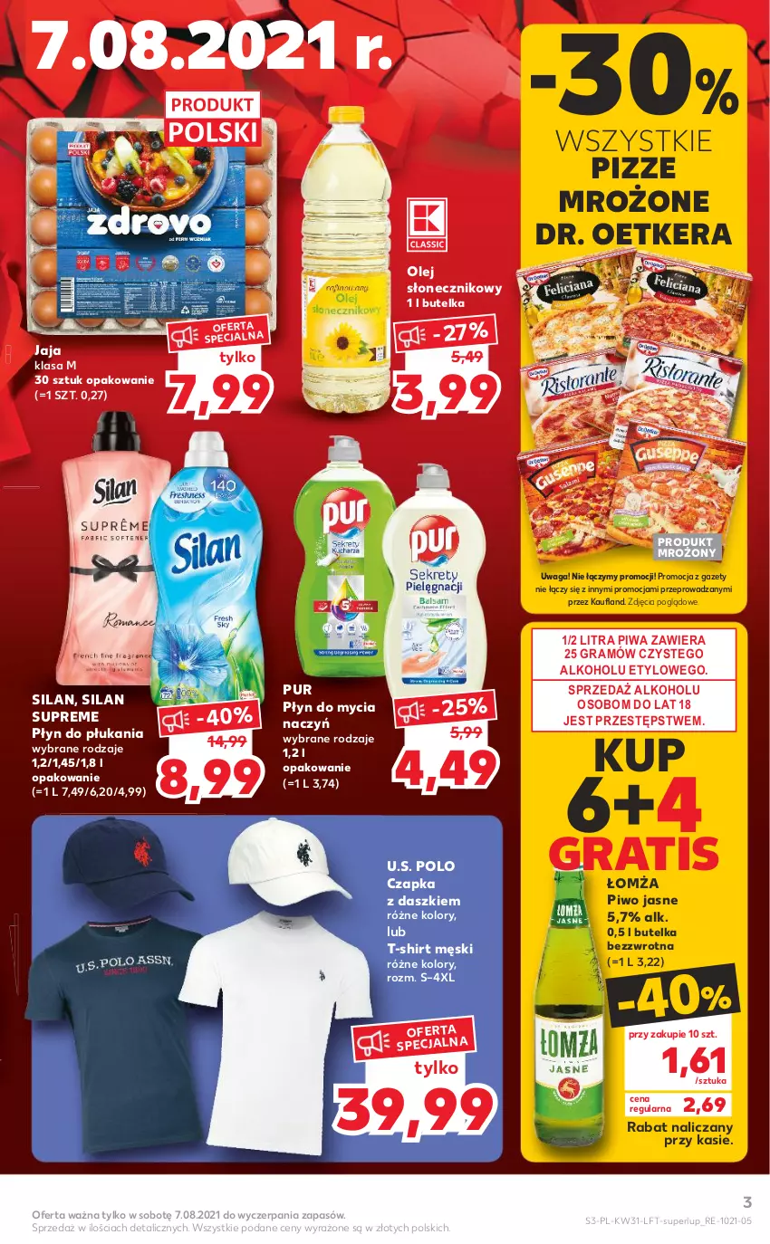 Gazetka promocyjna Kaufland - OFERTA TYGODNIA - ważna 05.08 do 11.08.2021 - strona 3 - produkty: Czapka, Do mycia naczyń, Dr. Oetker, Gra, Jaja, Olej, Olej słonecznikowy, Piwa, Piwo, Piwo jasne, Płyn do mycia, Płyn do mycia naczyń, Płyn do płukania, Pur, Silan, T-shirt, Waga