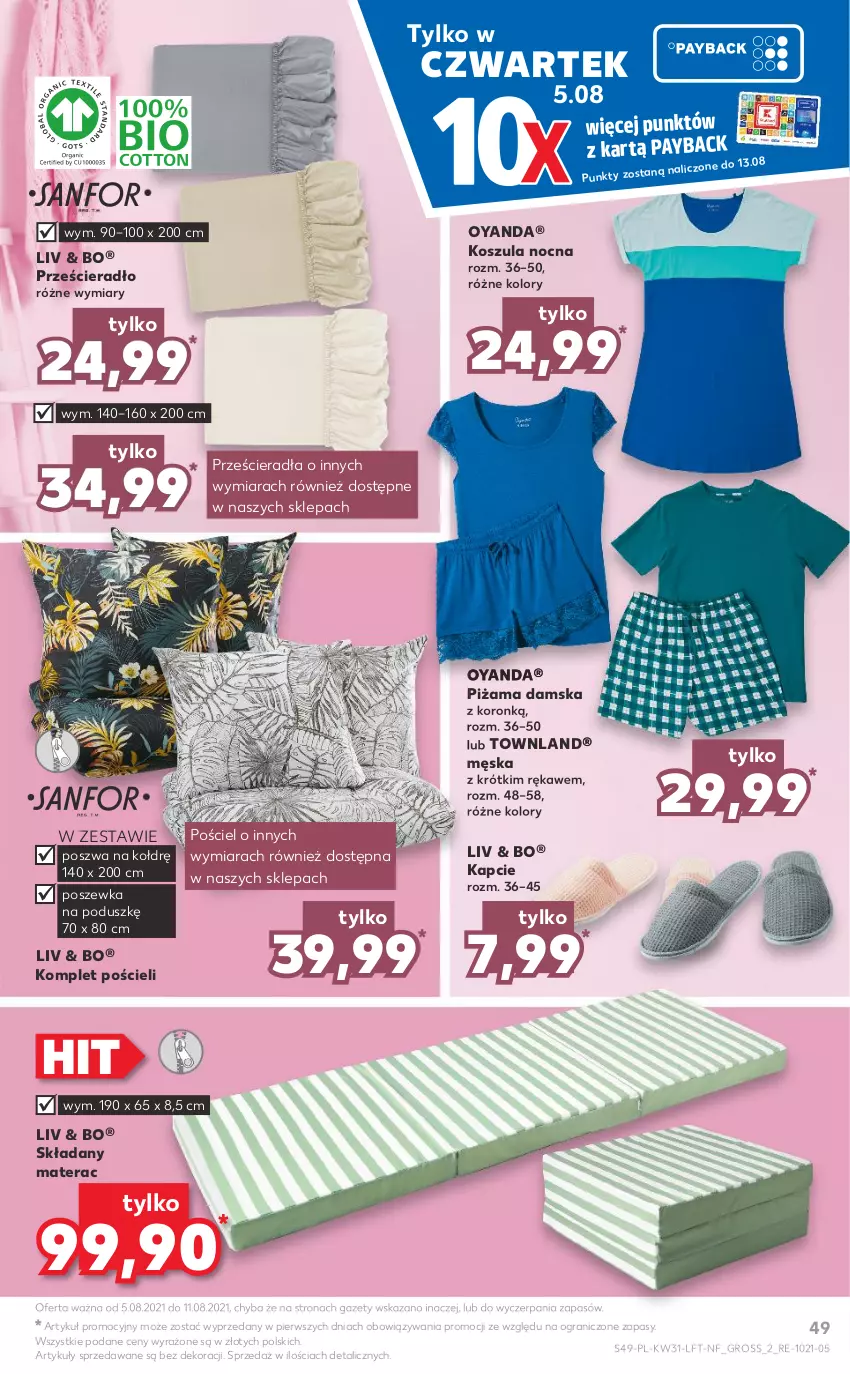 Gazetka promocyjna Kaufland - OFERTA TYGODNIA - ważna 05.08 do 11.08.2021 - strona 49 - produkty: Gra, Kapcie, Komplet pościeli, Kosz, Koszula, Koszula nocna, Materac, Piżama, Pościel, Poszewka, Prześcieradło, Tera