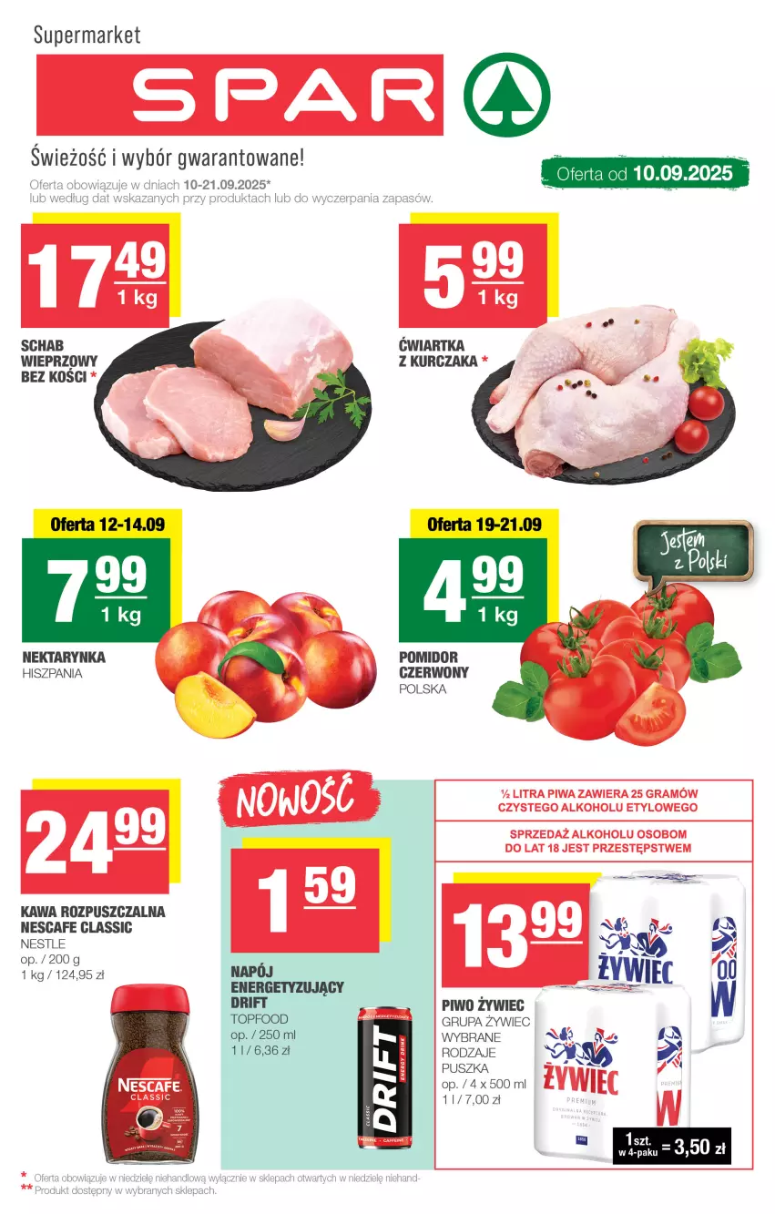 Gazetka promocyjna Spar - Spar - ważna 07.09 do 17.09.2025 - strona 1 - produkty: Kawa, Kawa rozpuszczalna, Kurczak, Nektar, Nektarynka, Piwo, Top