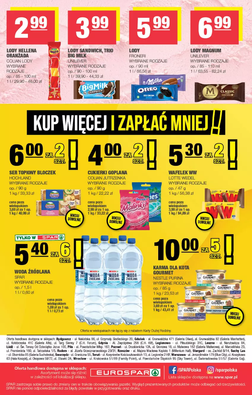 Gazetka promocyjna Spar - EuroSpar - ważna 27.07 do 06.08.2025 - strona 16 - produkty: Big Milk, Cukier, Cukierki, Dzieci, Fa, Goplana, Gra, Hellena, Hochland, Jutrzenka, Kosz, LANA, Lody, Oranżada, Pur, Purina, Rum, Ser, Ser topiony, Top, Woda