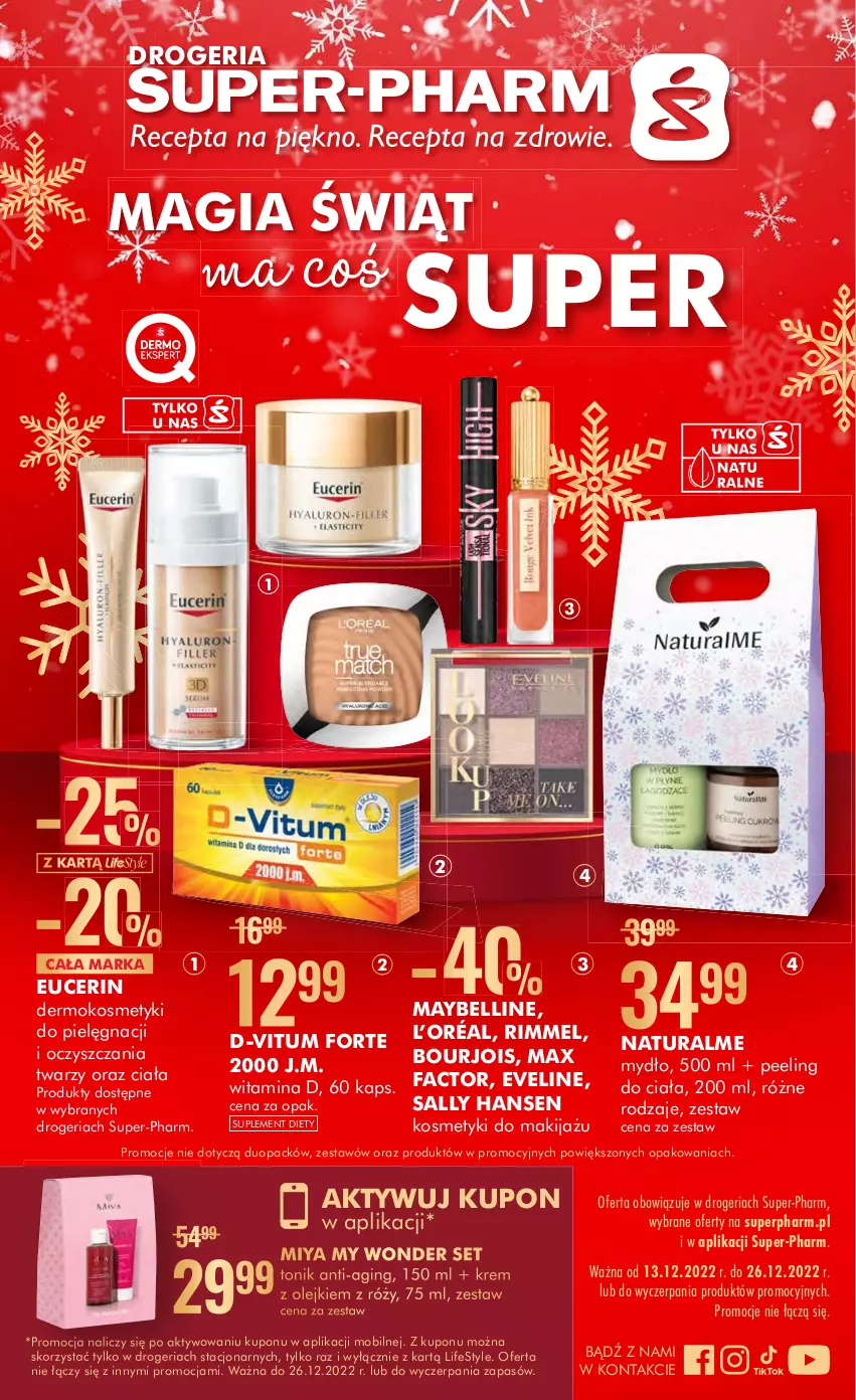 Gazetka promocyjna Super Pharm - Gazetka - ważna 13.12 do 26.12.2022 - strona 1 - produkty: Bell, Bourjois, D-Vitum, Eveline, Fa, Gin, L’Oréal, Makijaż, Maybelline, Mobil, Mydło, Olej, Peeling, Sally Hansen, Tonik