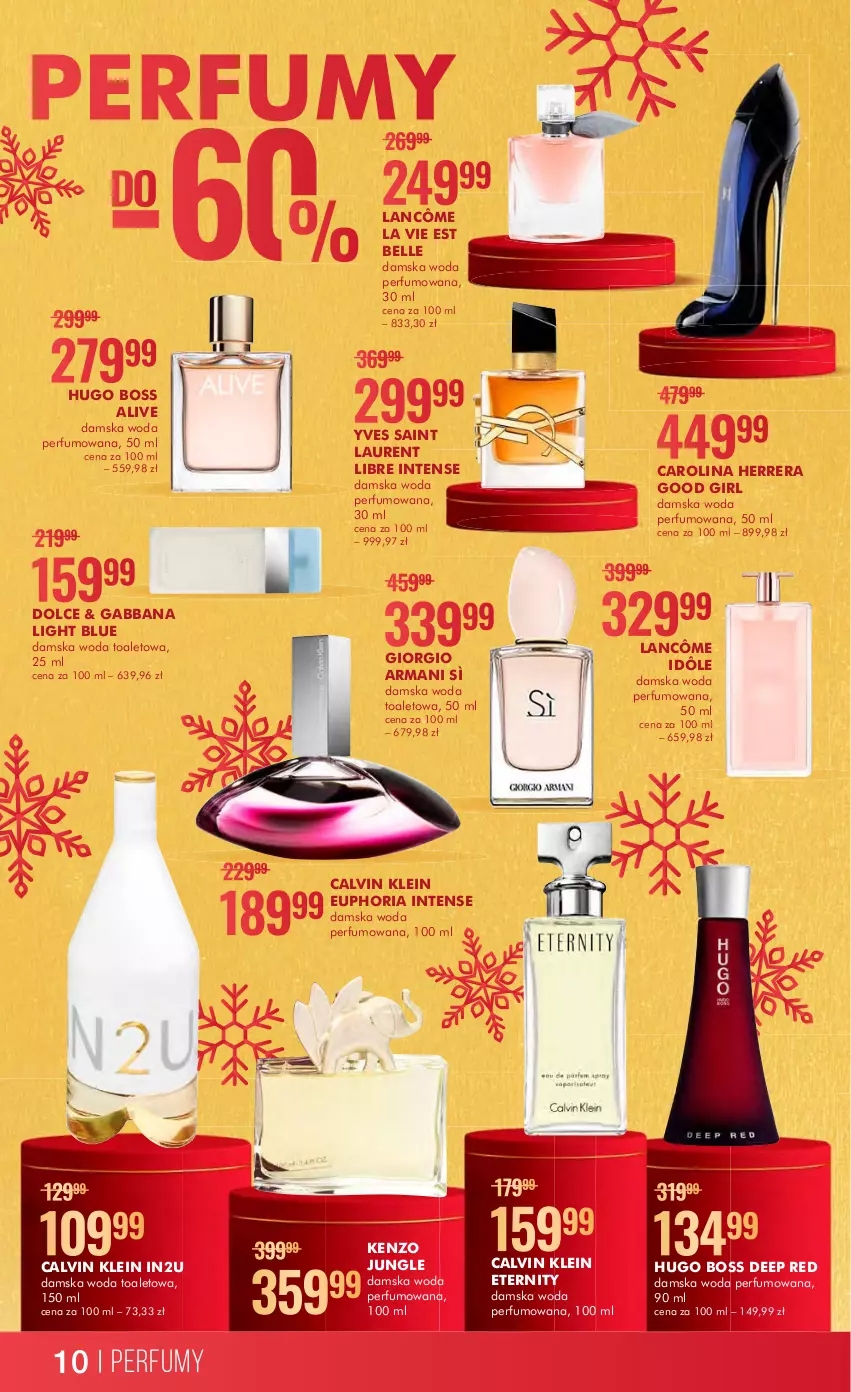 Gazetka promocyjna Super Pharm - Gazetka - ważna 13.12 do 26.12.2022 - strona 10 - produkty: Bell, Calvin Klein, Carolina Herrera, Giorgio Armani, Hugo Boss, Kenzo, Lancôme, Laur, Perfum, Woda, Woda perfumowana, Woda toaletowa, Yves Saint Laurent